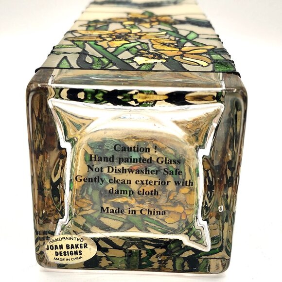 Joan Baker Hand Painted Glass Vase  ~Bless You  ~Hummingbirds and Daffodils 10" - Picture 5 of 7